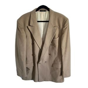 ROBERTO VASALLI Tan Camel Hair Blend Sport Coat Blazer Double Breasted Mens 44L